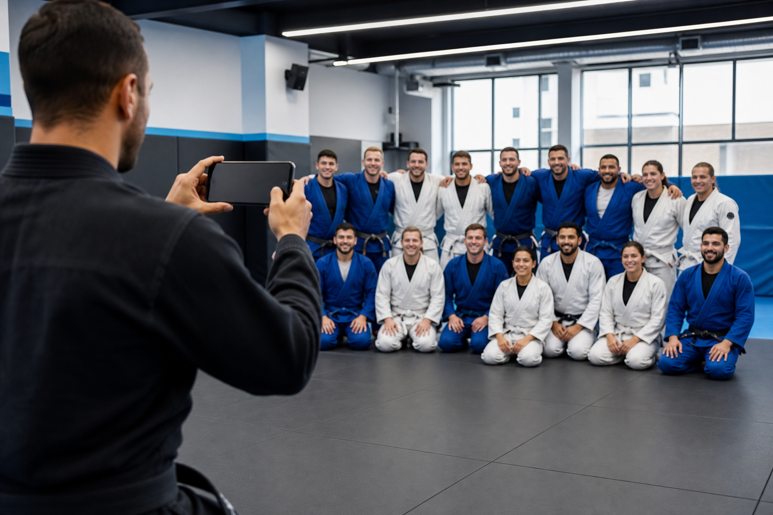 Professor fotografando sua turma para receber sugestões de presença